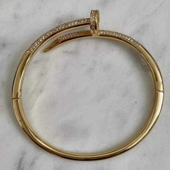 Gold Nail Zircon Screw Tack Bangle Bracelet - Picture 9 of 9